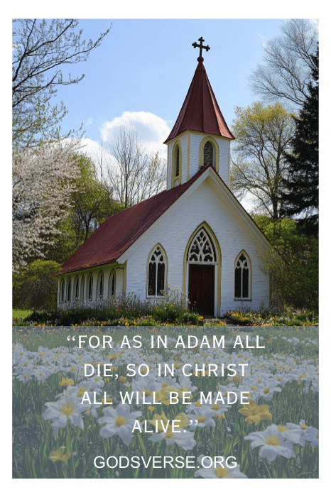 Church with blooming flowers for Holy Week
