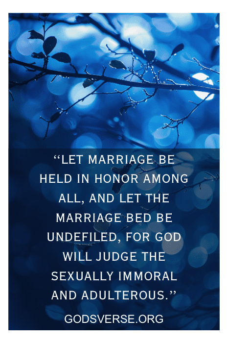 Blue tree branch background with biblical quote about marriage — Bible verses about lust and adultery from GodsVerse.org